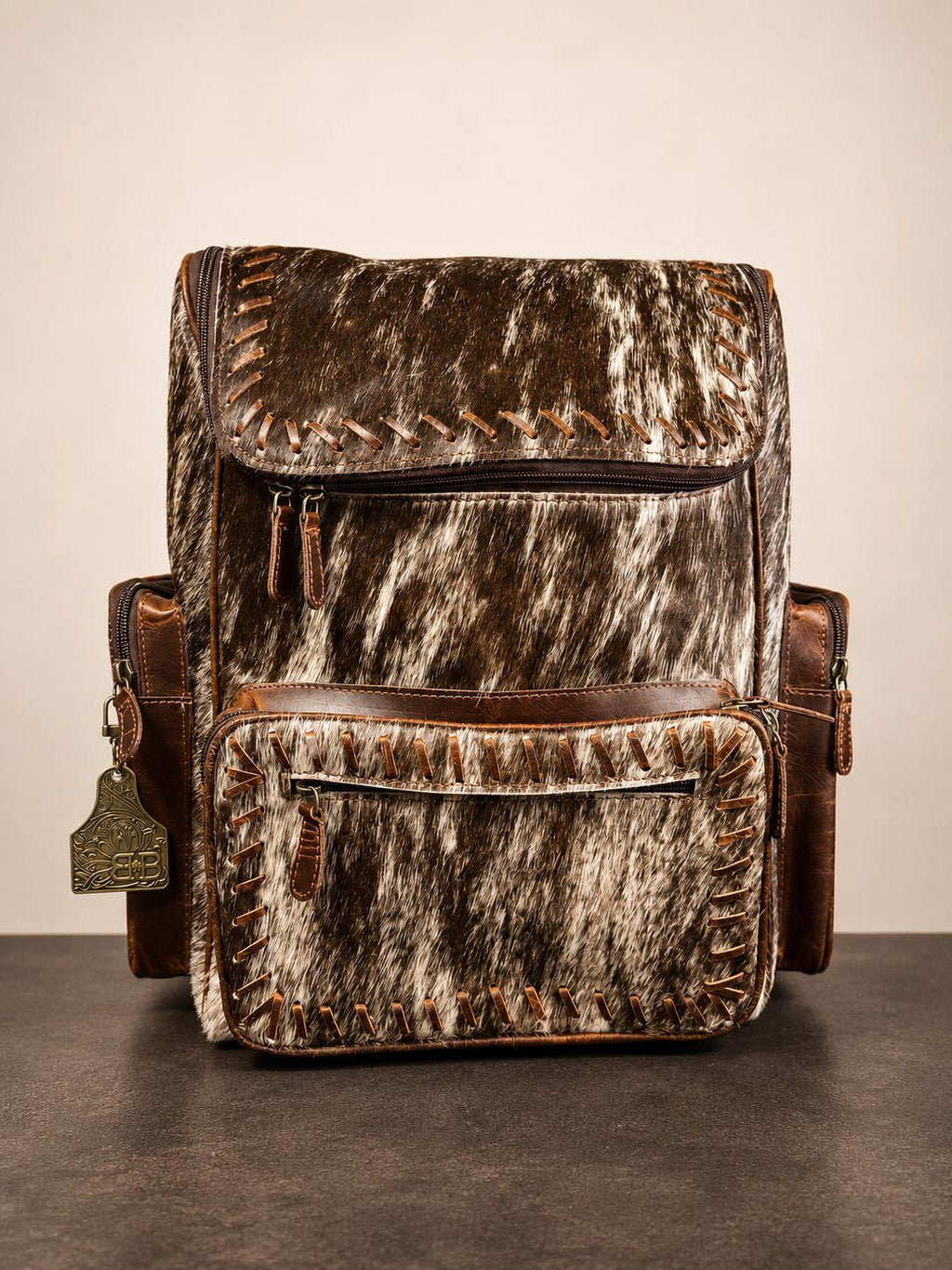 Open Range Genuine Cowhide Leather Backpack - Brindle or Spotted by Double B