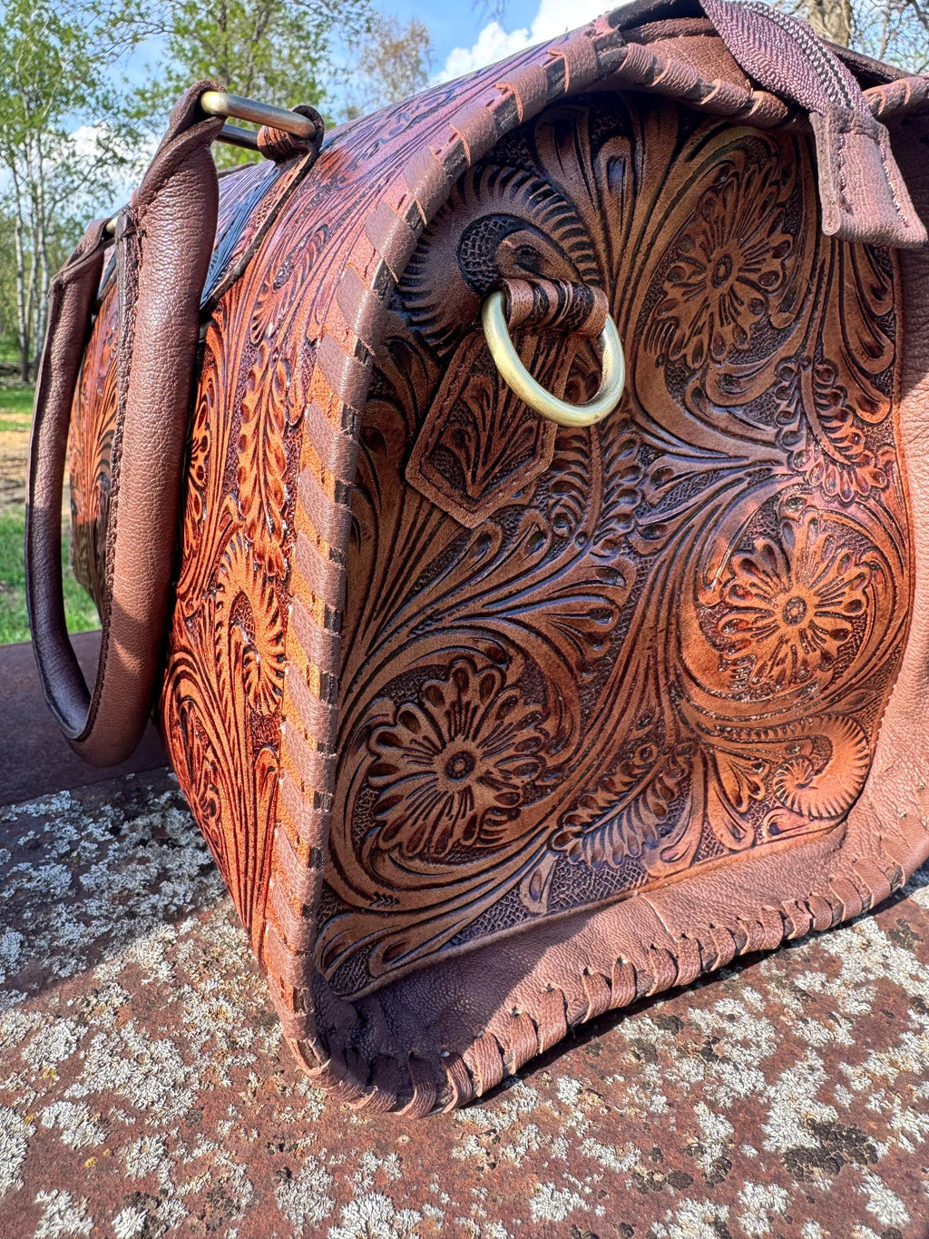 Chestnut Brown Speedy Western Genuine Leather Barrel Bag Purse by Double B