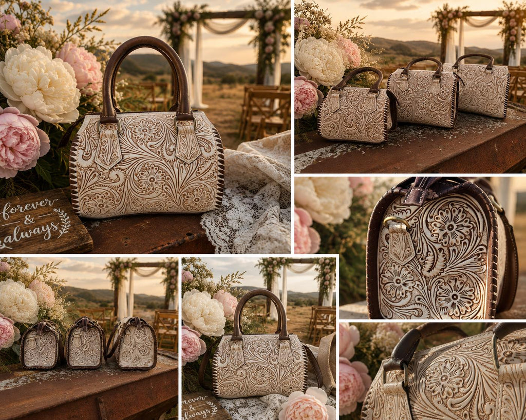 A Cowgirls Promise - western wedding bridal leather barrel speedy bag purse by Double B