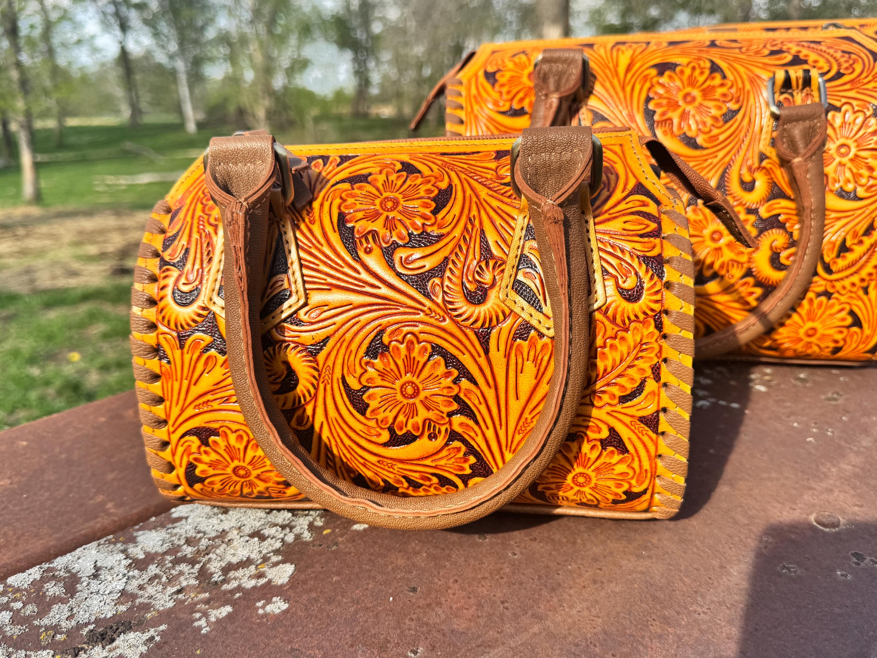 Sorrel Sunset Speedy Western Genuine Leather Barrel Bag Purse by Double B