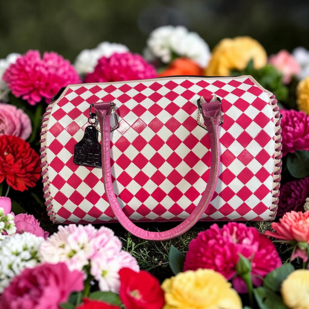 Hot Pink Checkered Speedy Western Genuine Leather Purse and wallet set
