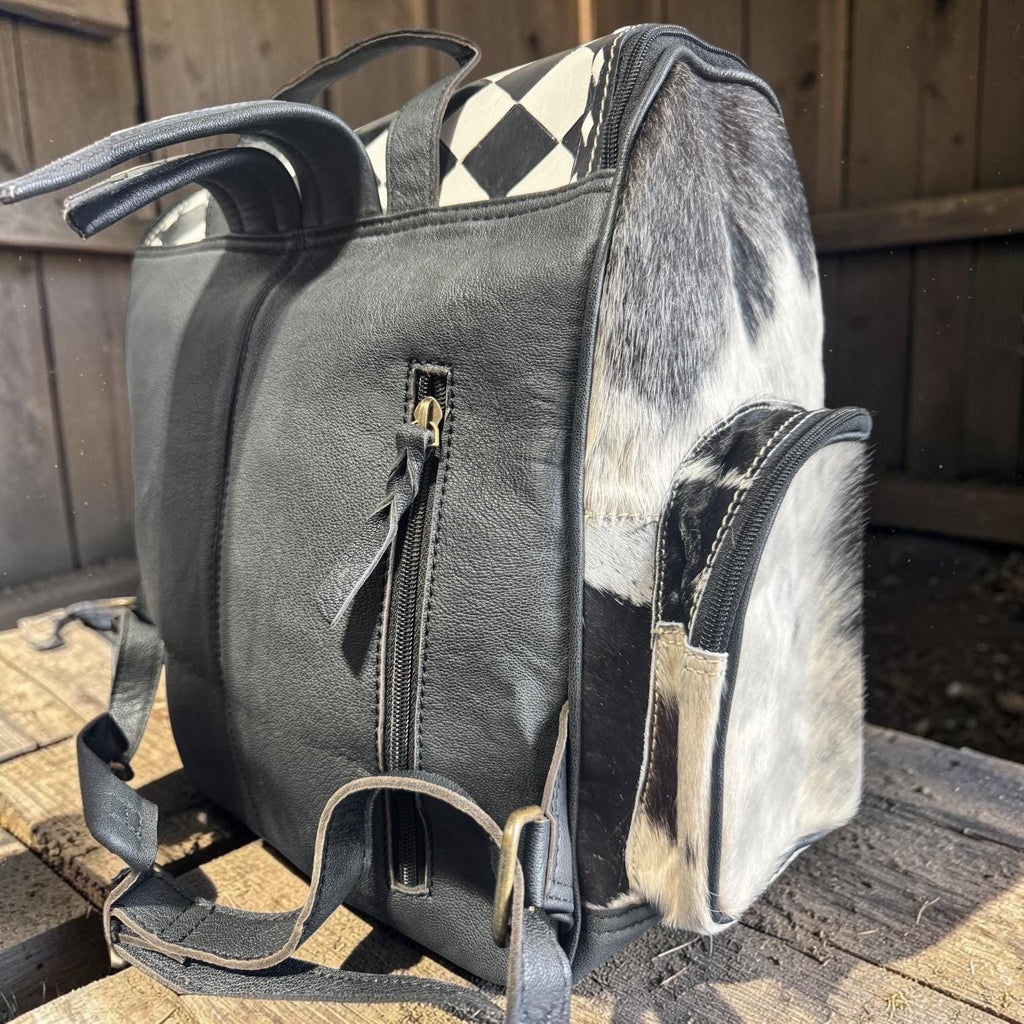 Checkered Genuine Cowhide Leather Backpack by Double B