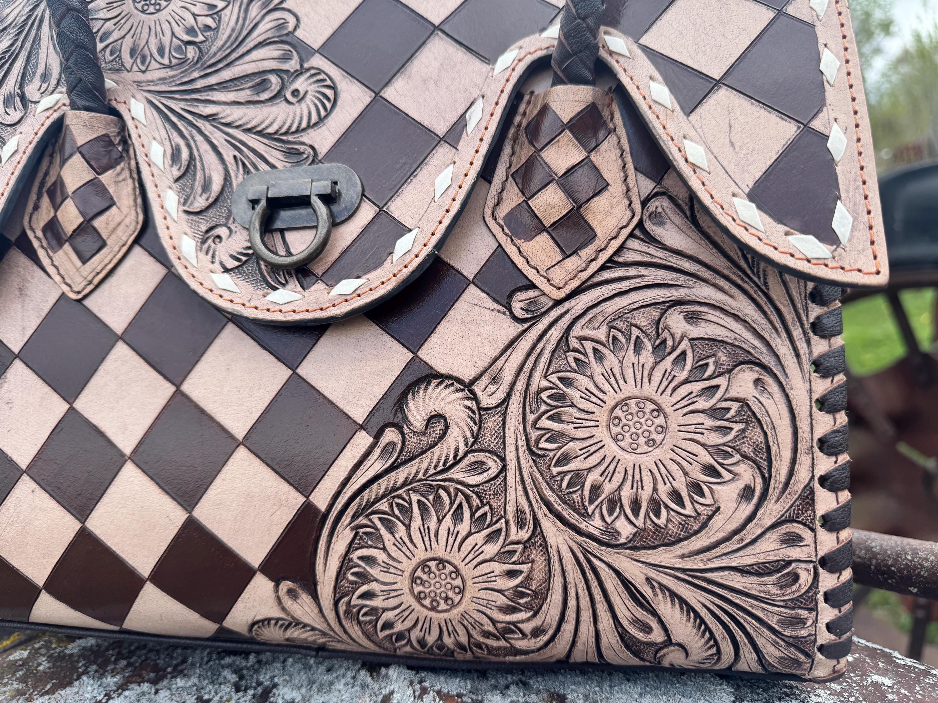 Western Genuine Leather Checkered Handbag by Double B