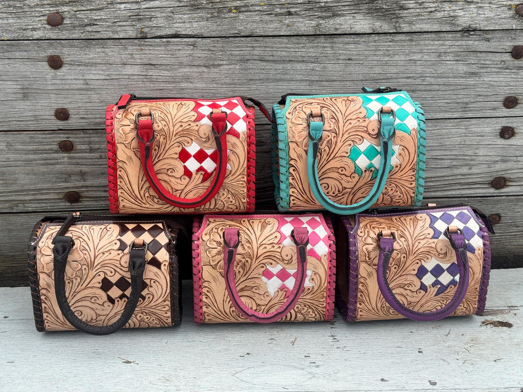 Western Checkered Colorful Speedy Barrel Bag by Double B
