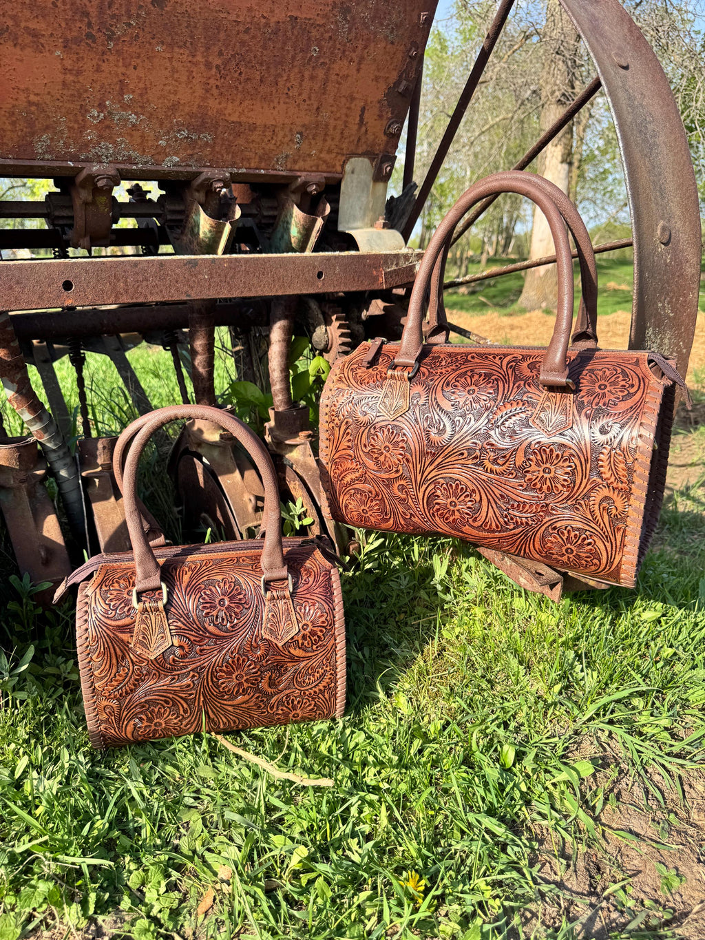 Chestnut Brown Speedy Western Genuine Leather Barrel Bag Purse by Double B
