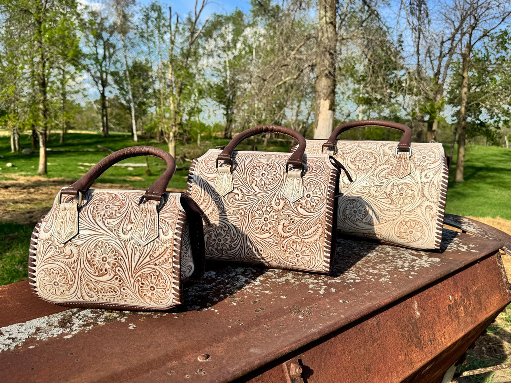 A Cowgirls Promise - western wedding bridal leather barrel speedy bag purse by Double B