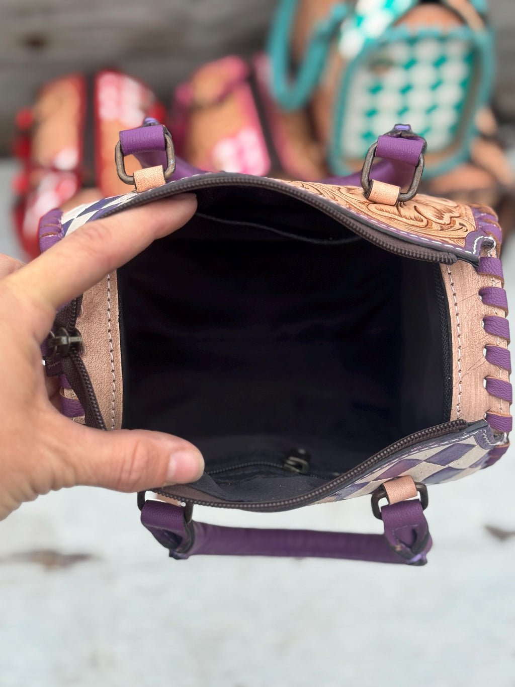 Western Checkered Colorful Speedy Barrel Bag by Double B