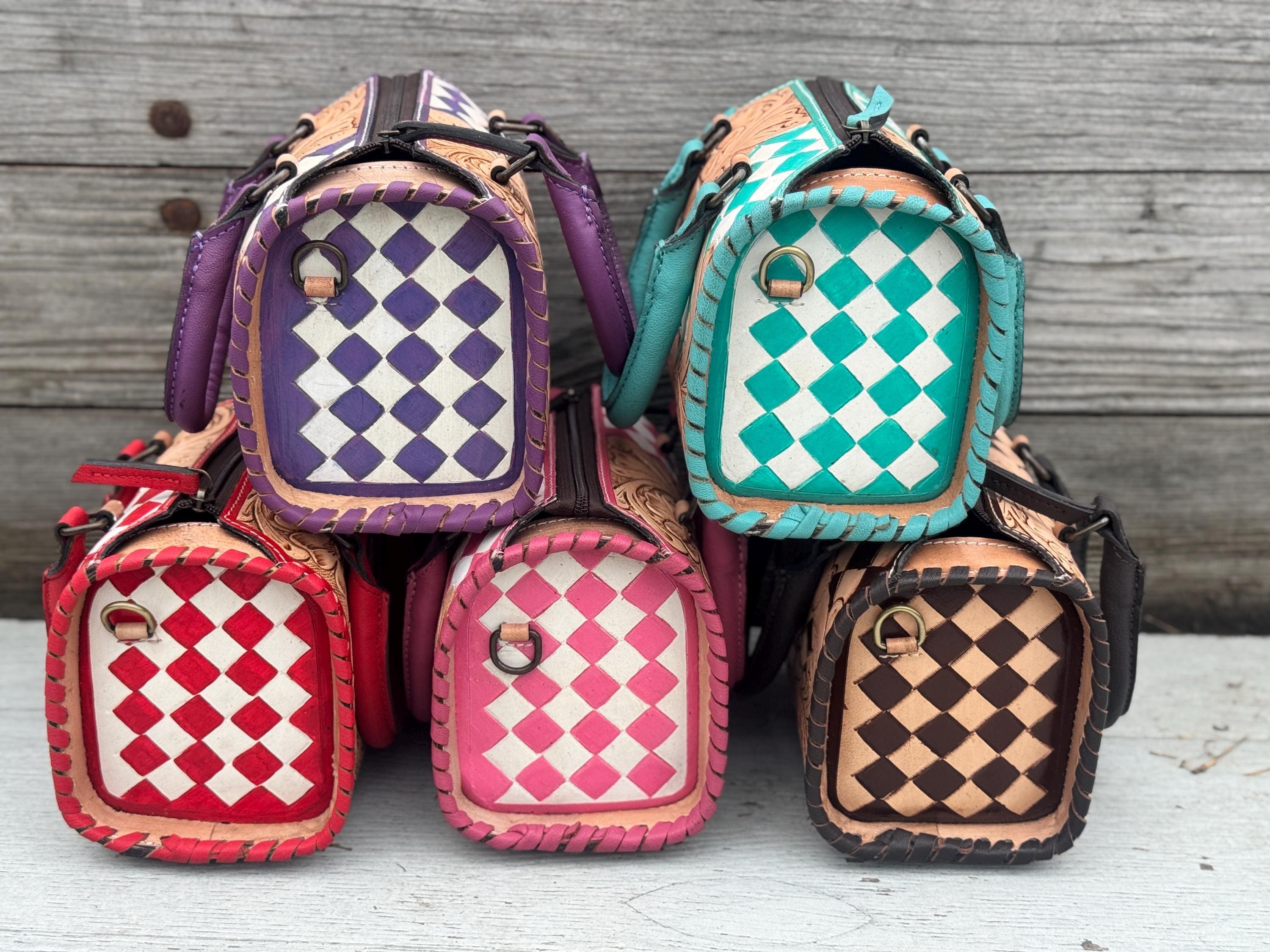 Western Checkered Colorful Speedy Barrel Bag by Double B