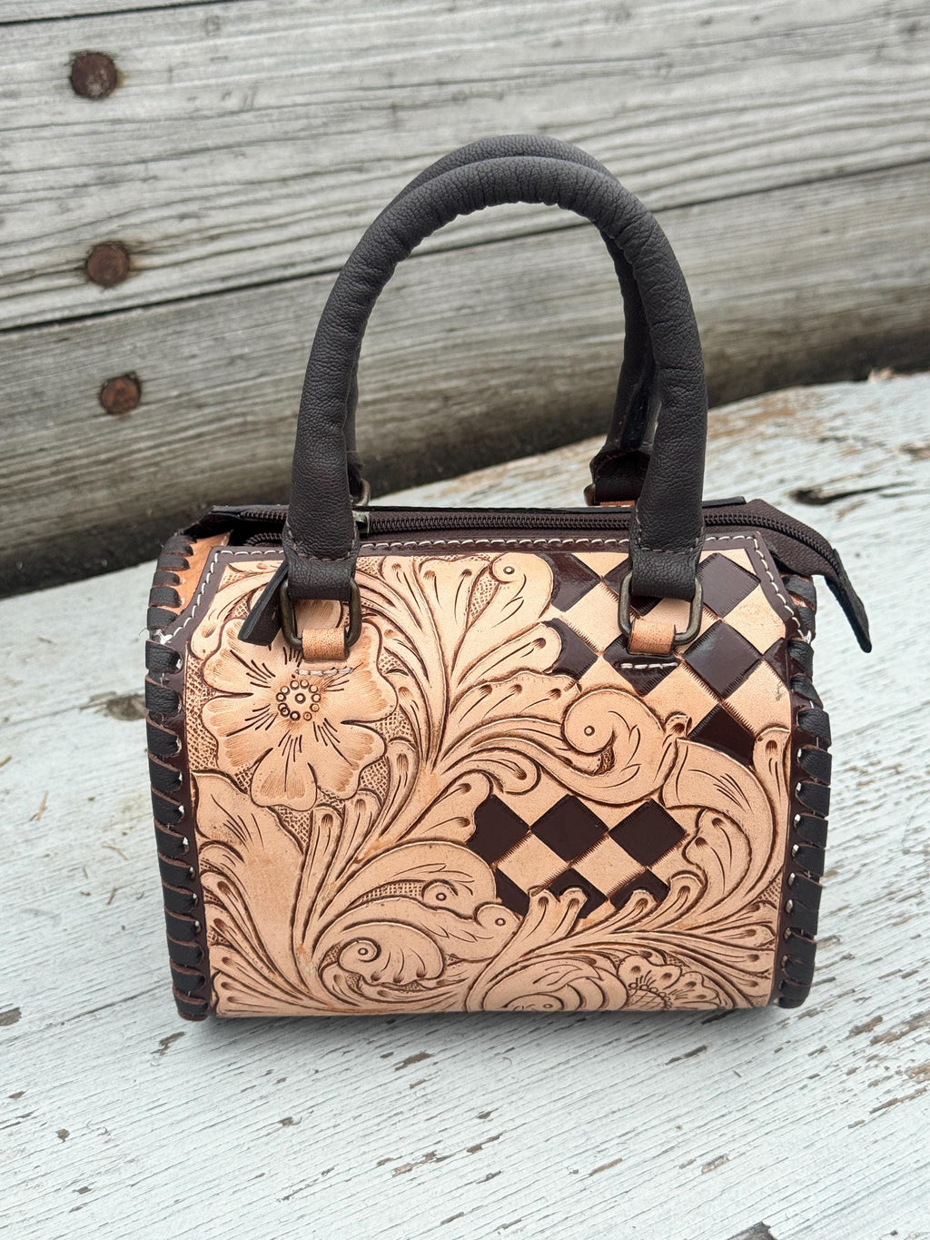 Western Checkered Colorful Speedy Barrel Bag by Double B