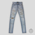 AMIRI PLAID THRASHER JEANS - LIGHT INDIGO/PEACH