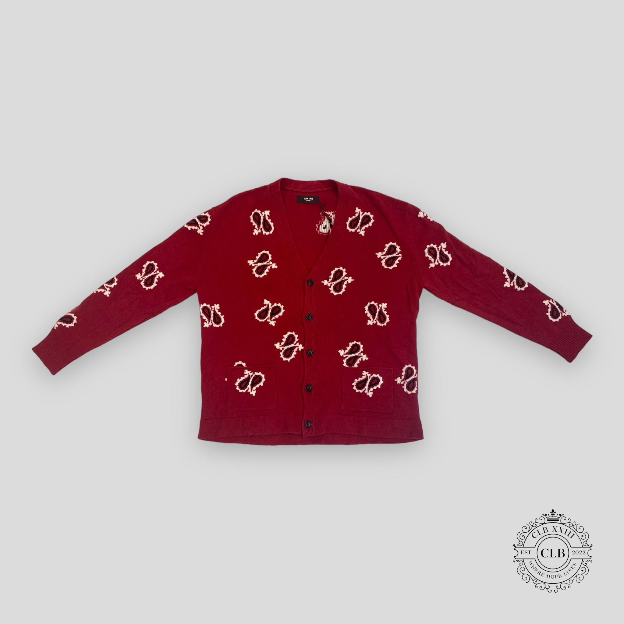Amiri Paisley Intersia Cardigan in Red