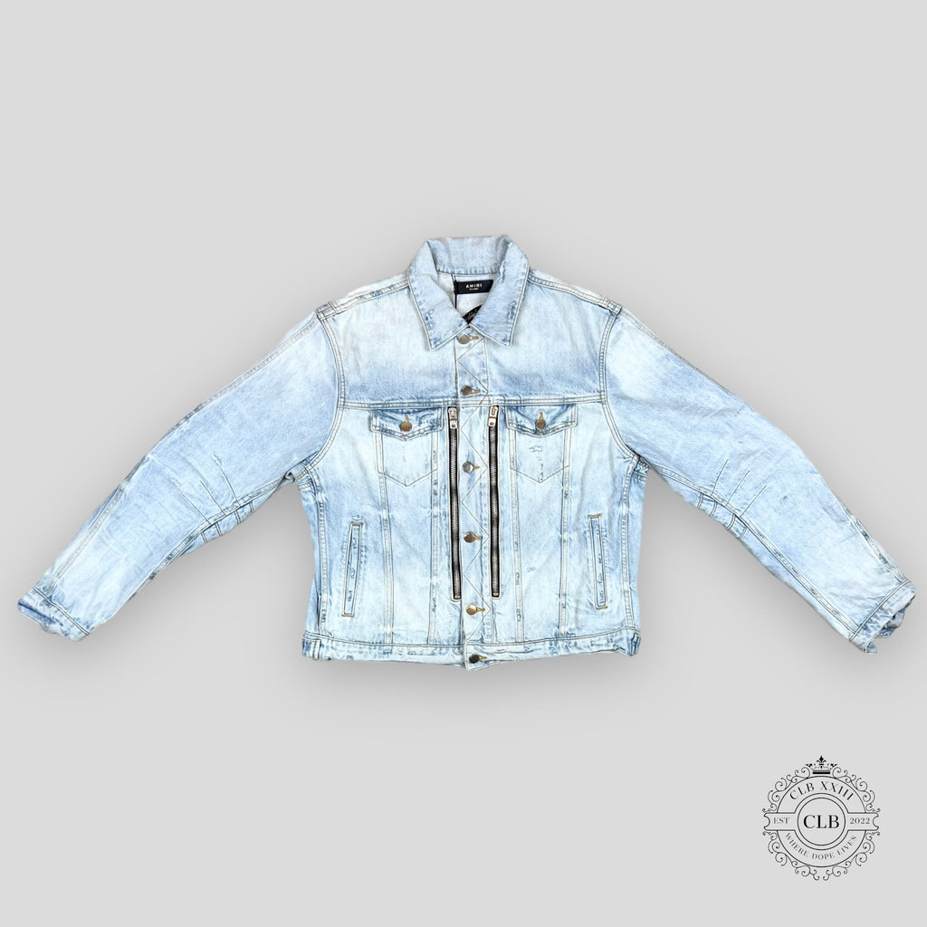Amiri MX2 Bandana Patch Denim Trucker Jacket in Clay Indigo