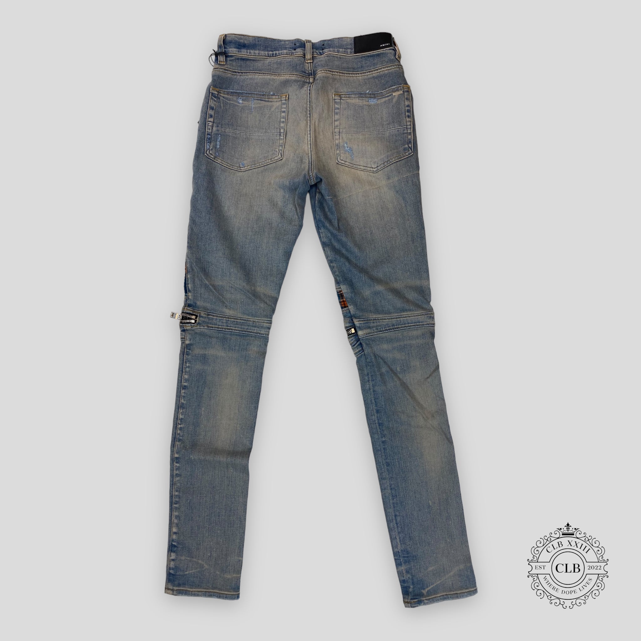 AMIRI MX2 PLAID JEANS - CLAY INDIGO/ORANGE