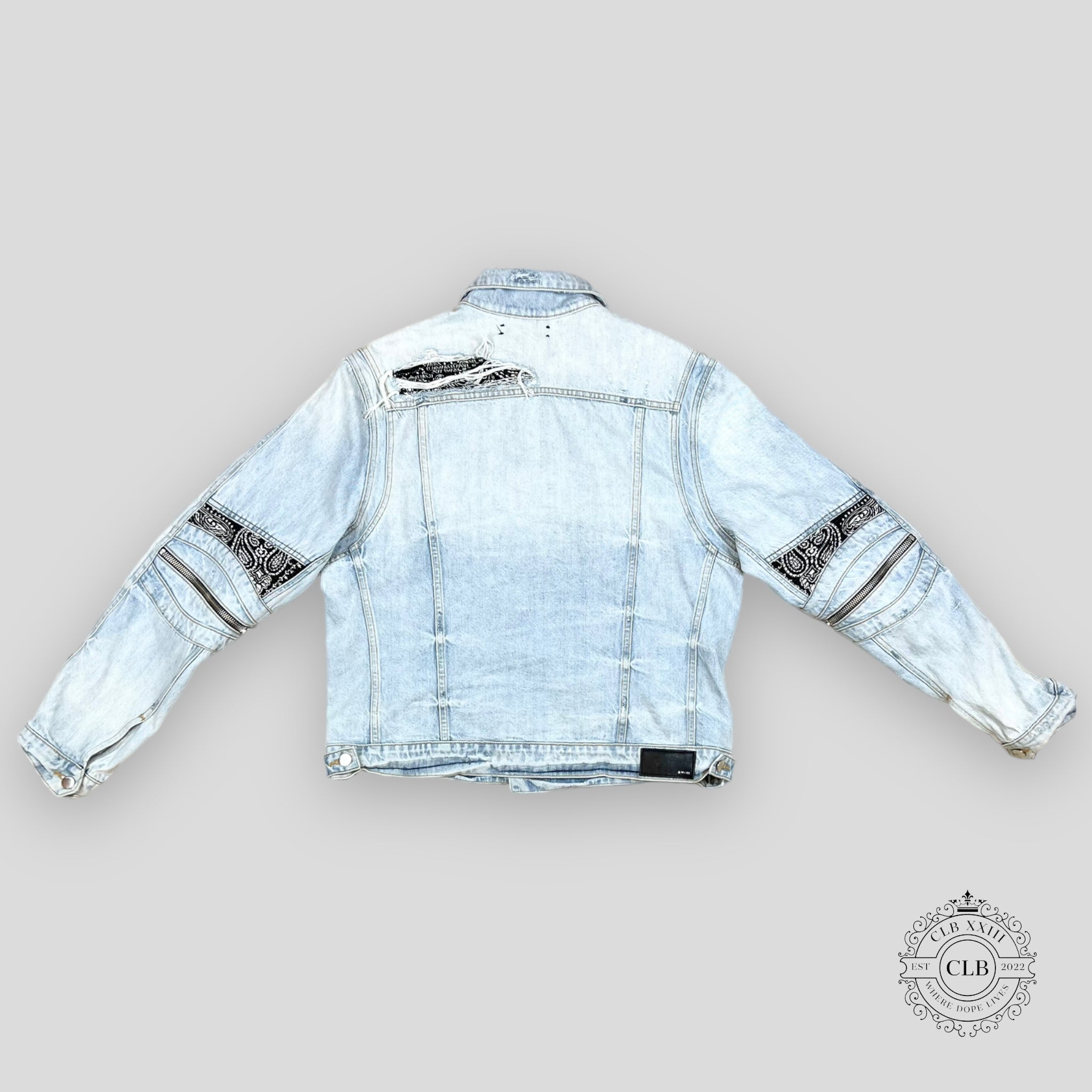 Amiri MX2 Bandana Patch Denim Trucker Jacket in Clay Indigo