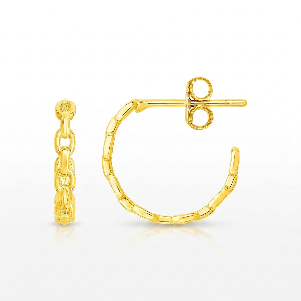 14k Yellow Gold Delicate Chain Hoop Earrings