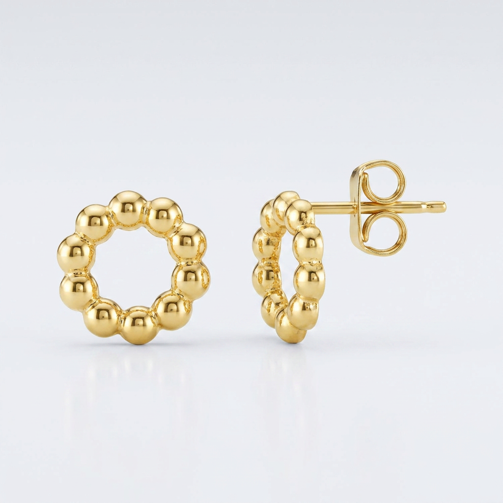 14K Yellow Gold Beaded Circle Earrings