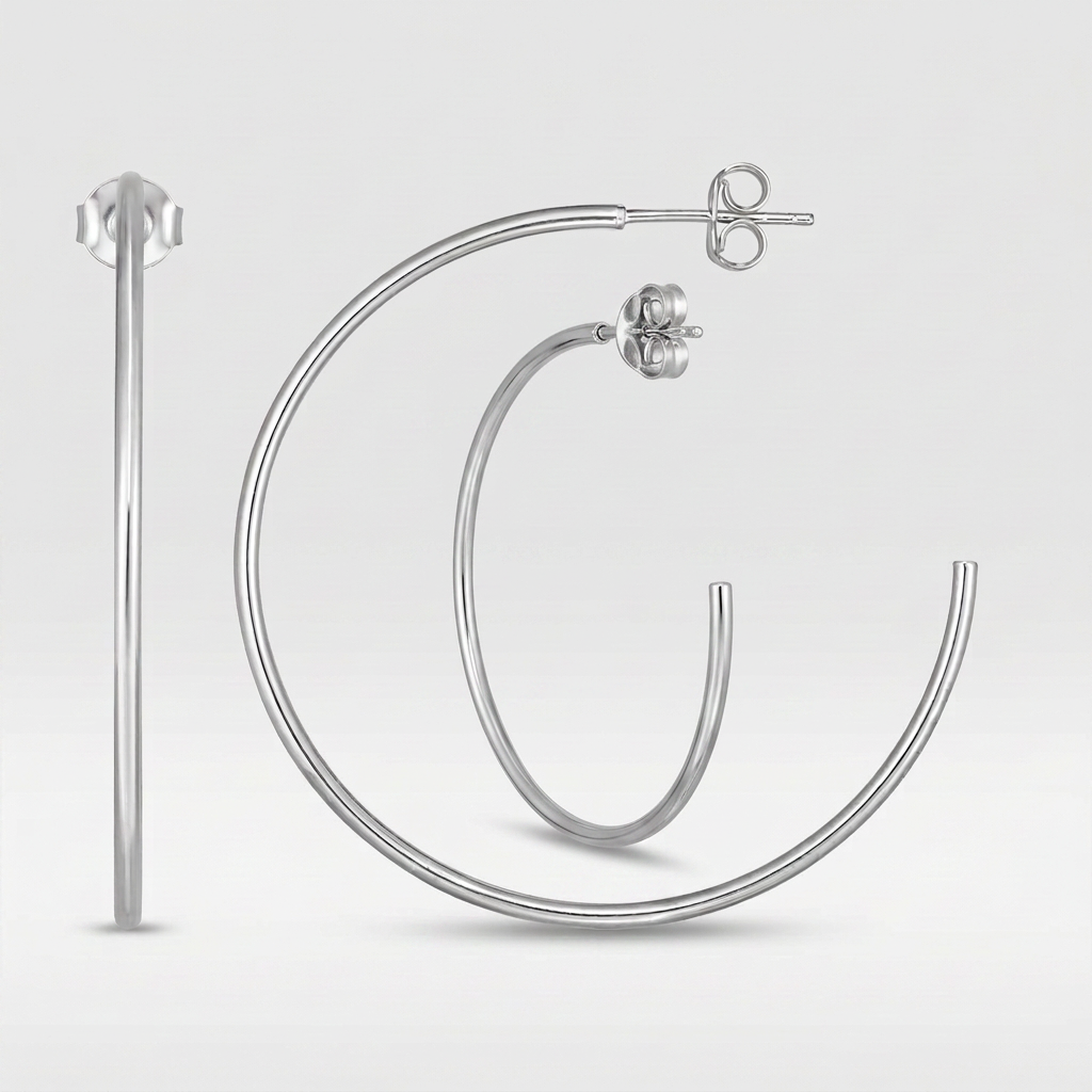 14k White Gold Polished Hoop Earrings