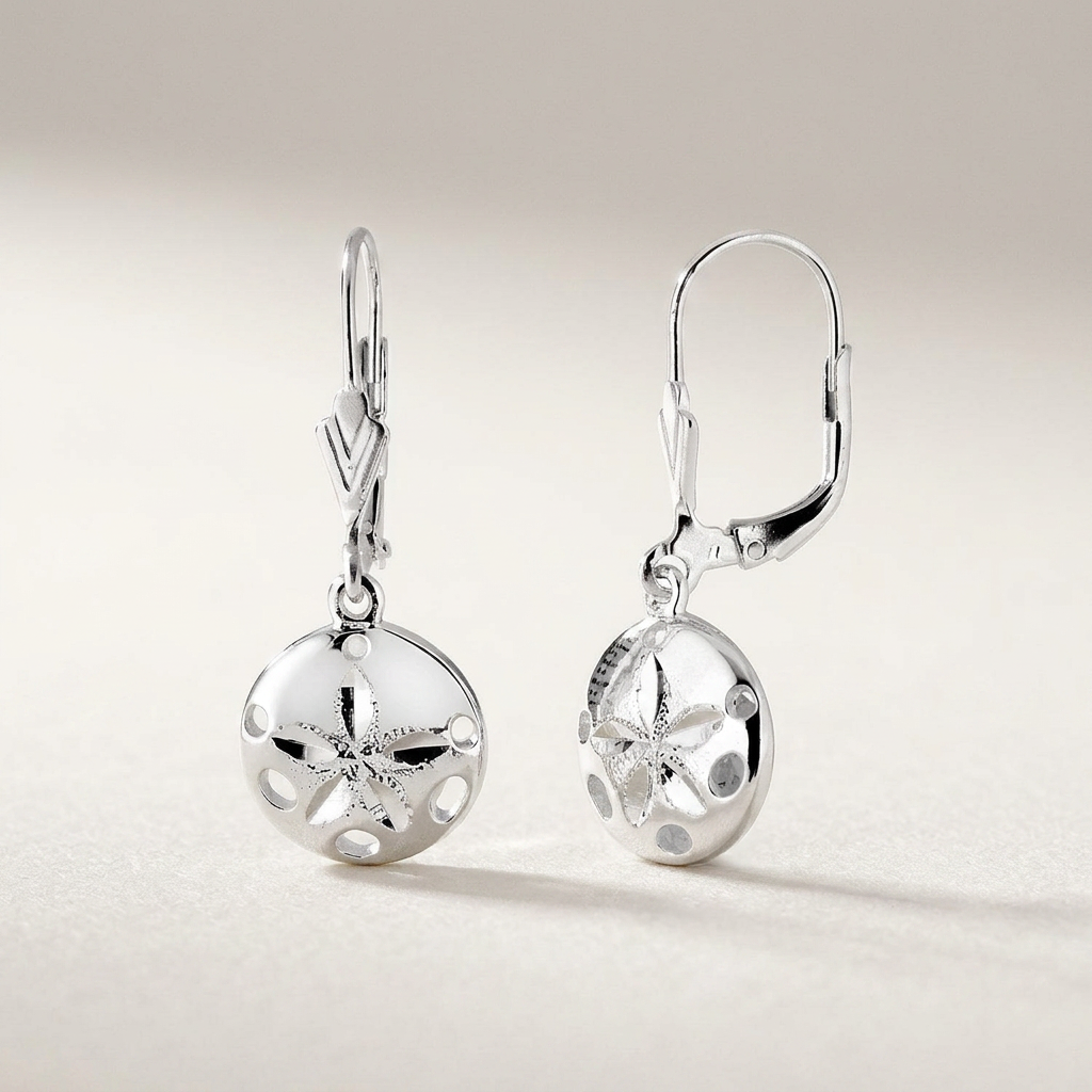 Sterling Silver Polished Sand Dollar Dangle Earrings