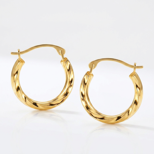 10k Yellow Gold Hoop Earrings in Textured Polished Style (5/8 inch Diameter)