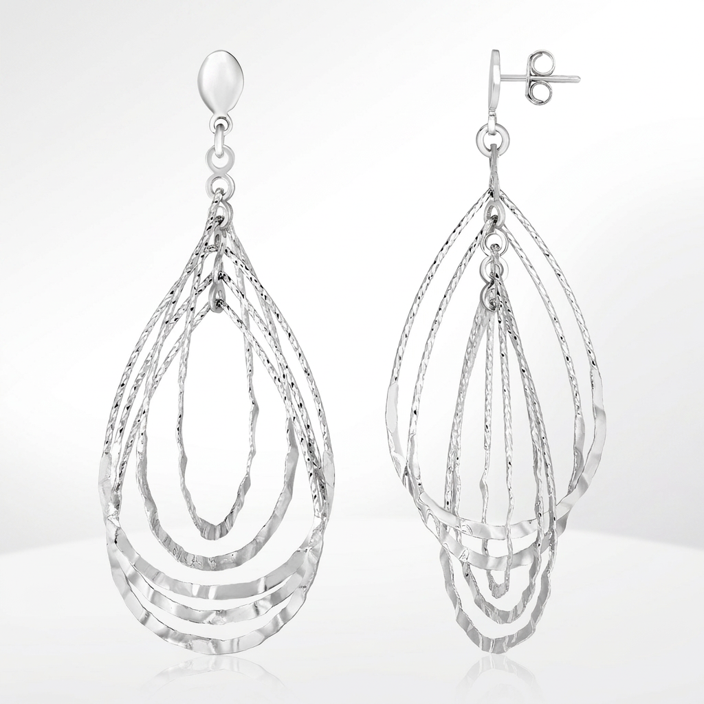 Sterling Silver Textured Teardrop Motif Dangle Earrings