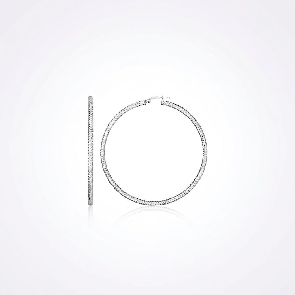 Sterling Silver Large Hoop Earring with Braid Texture