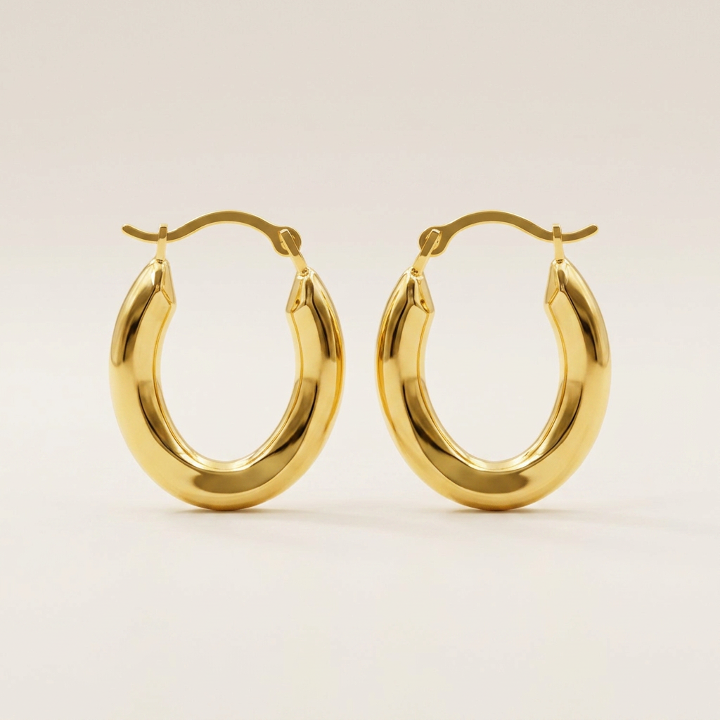 14k Yellow Gold Polished Oval Hoop Earrings