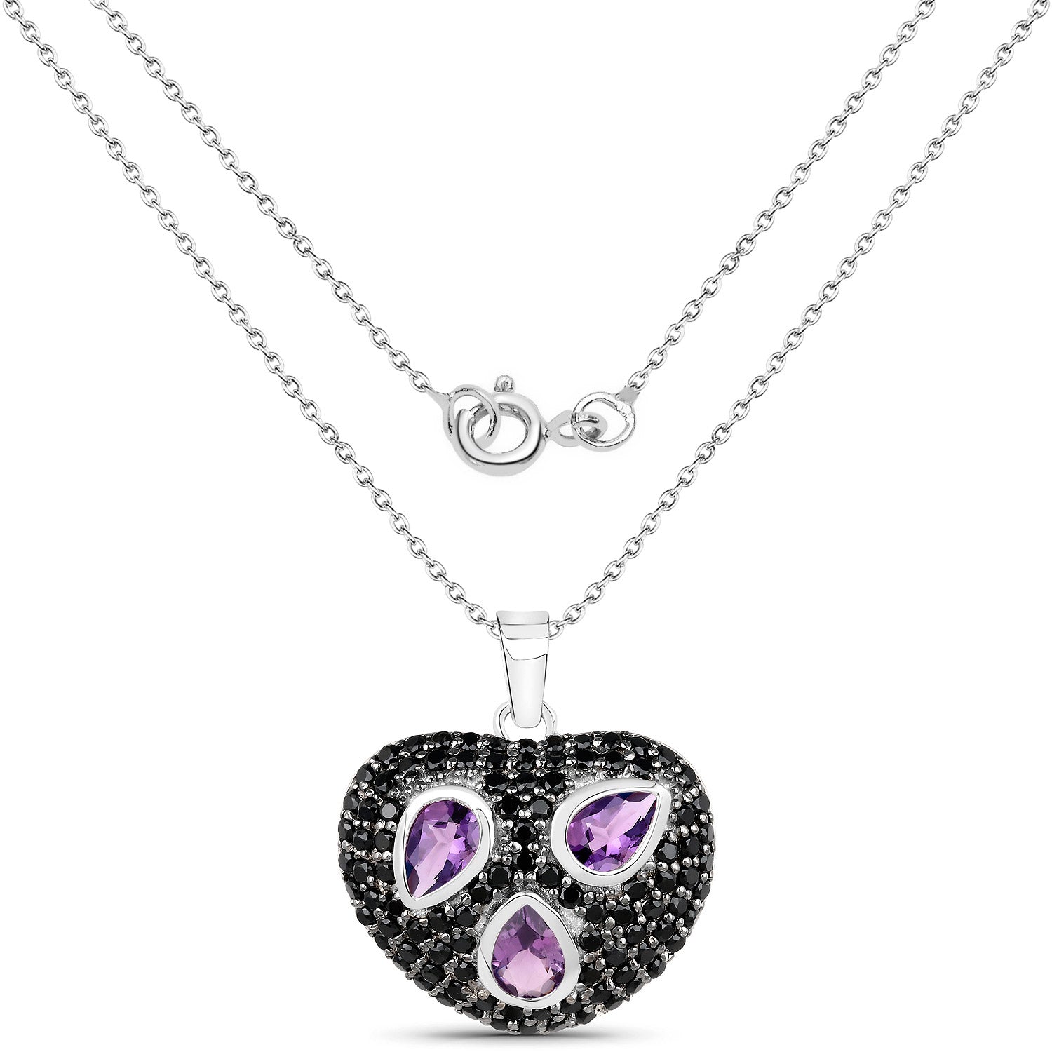 3.19 Carat Genuine Amethyst and Black Spinel .925 Sterling Silver Pendant