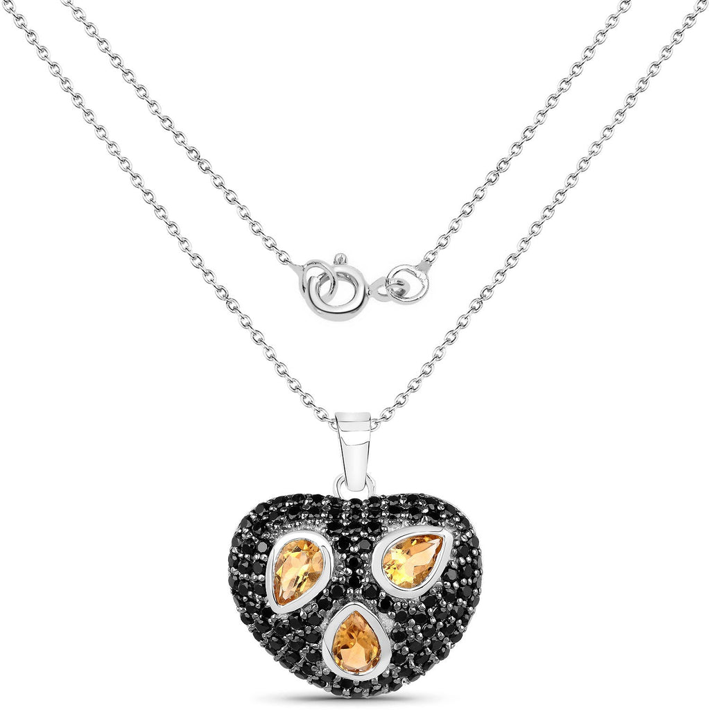 3.19 Carat Genuine Citrine and Black Spinel .925 Sterling Silver Pendant