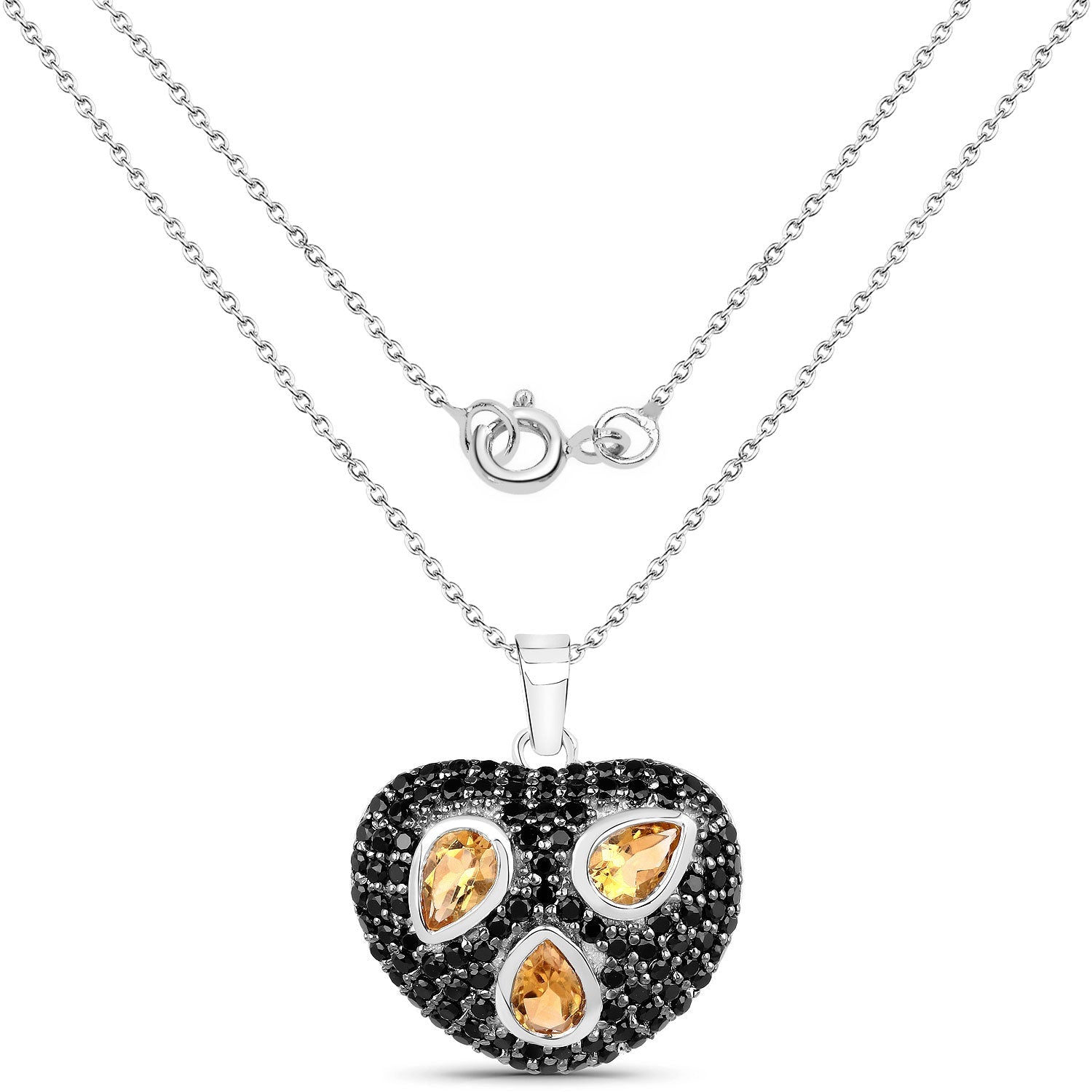 3.19 Carat Genuine Citrine and Black Spinel .925 Sterling Silver Pendant