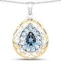 18K Yellow Gold Plate 4.44 Carat Genuine London Blue Topaz & Blue Topaz .925 Sterling Silver Pendant