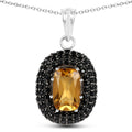 5.85 Carat Genuine Citrine and Black Spinel .925 Sterling Silver Pendant