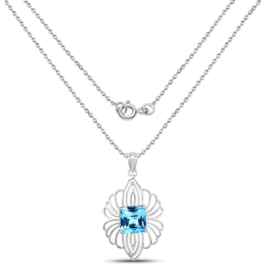 8.18 ct. Genuine Swiss Blue Topaz .925 Sterling Silver Pendant