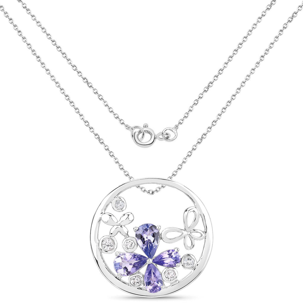1.33 Carat Genuine Tanzanite and White Topaz .925 Sterling Silver Pendant