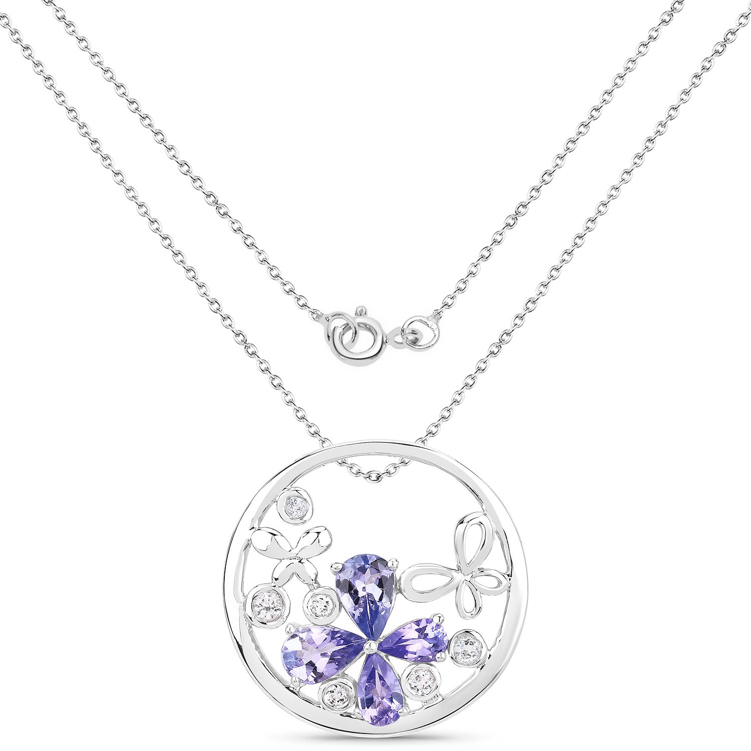 1.33 Carat Genuine Tanzanite and White Topaz .925 Sterling Silver Pendant