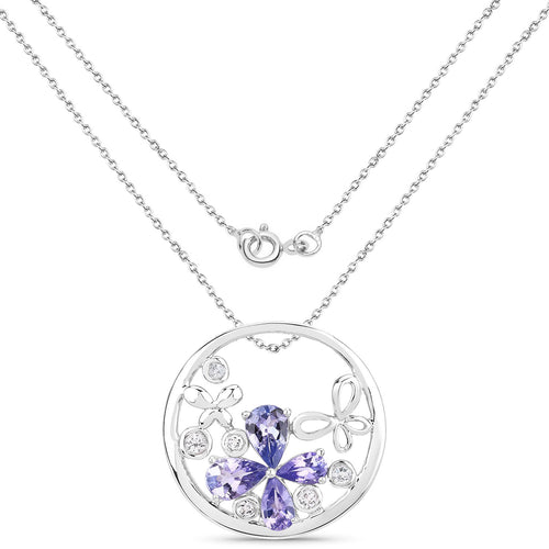 1.33 Carat Genuine Tanzanite and White Topaz .925 Sterling Silver Pendant