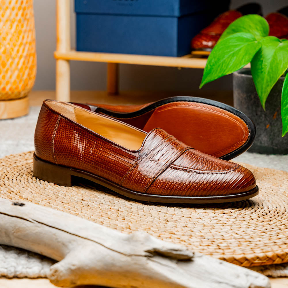 14-202-CGN ROSSI Teju Lizard Penny Loafer, Cognac