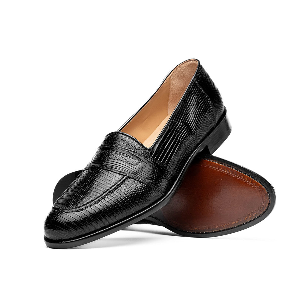 14-202-BLK ROSSI Teju Lizard Penny Loafer, Black