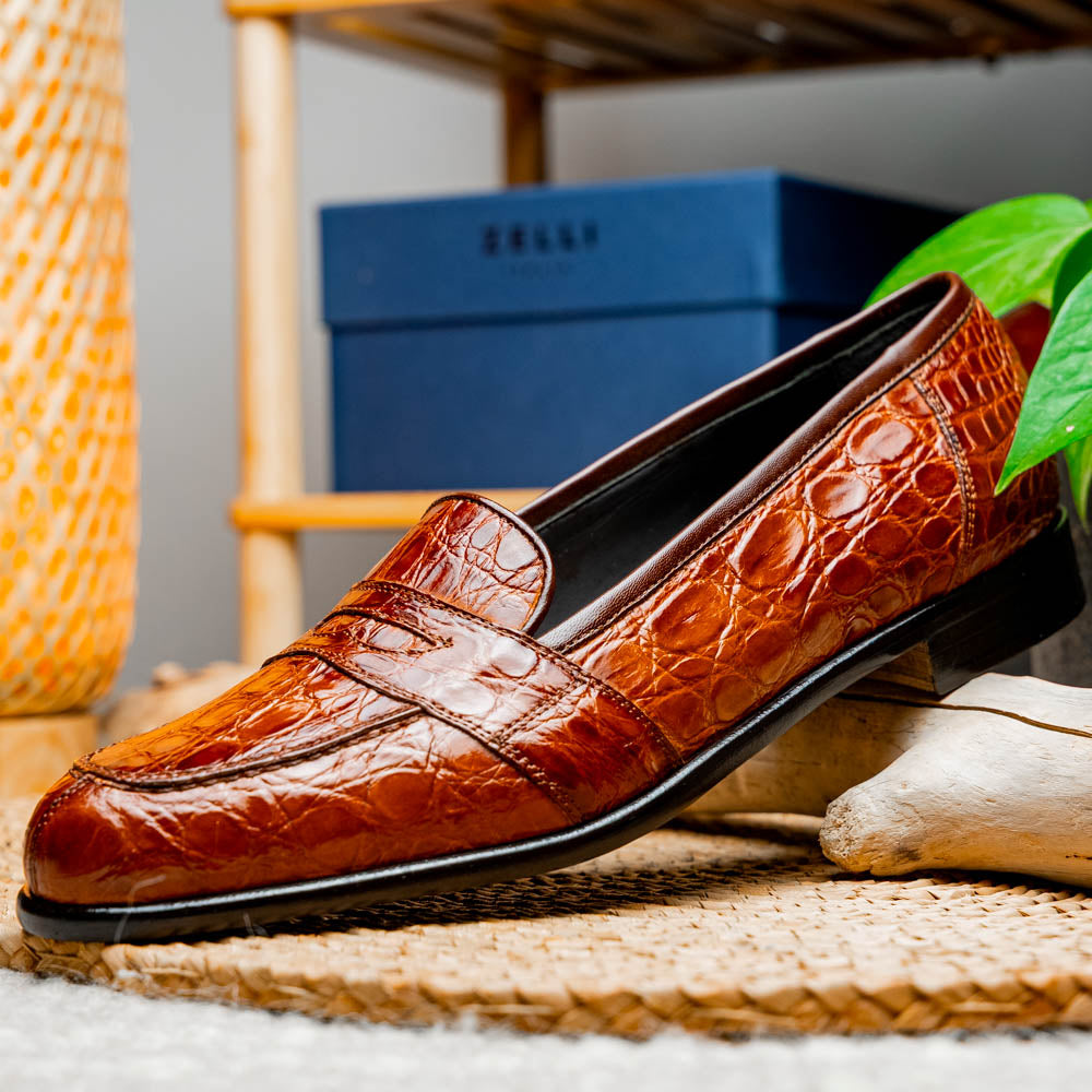11-119-CGN TUSCANY Crocodile Penny Loafer, Cognac